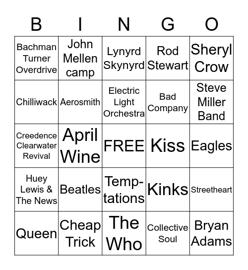 MUSIC BINGO Card