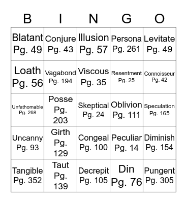 Vocabulary Bingo Card