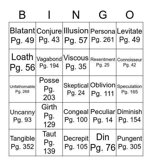 Vocabulary Bingo Card