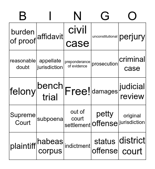 Judicial Bingo! Bingo Card