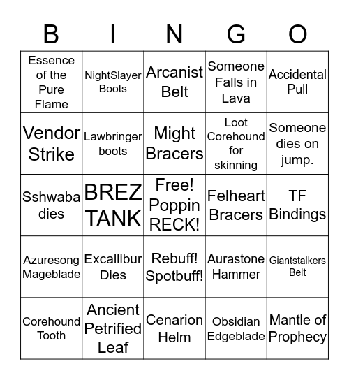 Raid Bingo Card