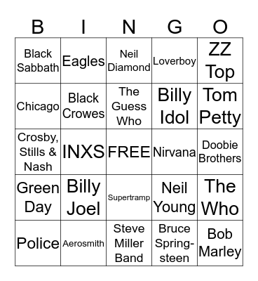 MUSIC BINGO Card