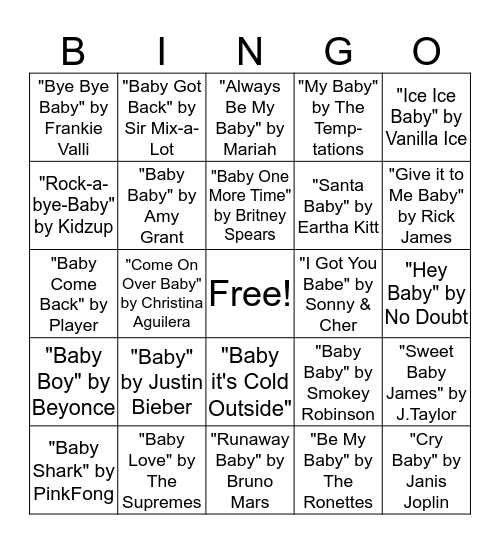 "Baby" Shower Bingo Card