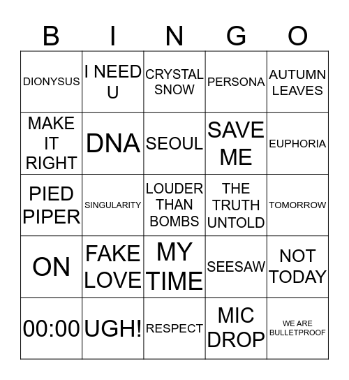 ARMY ONLYMPICS BINGO Card