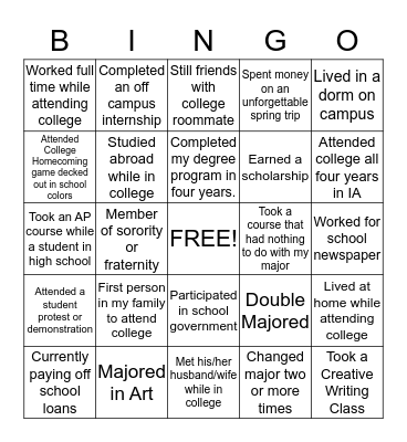NHS COLLEGE KICK OFF  Bingo Card