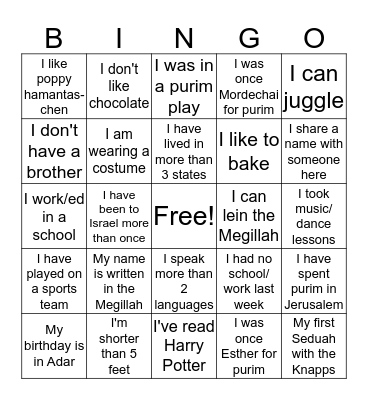 Human Bingo Card
