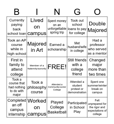 North High School COLLEGE KICK OFF  Bingo Card
