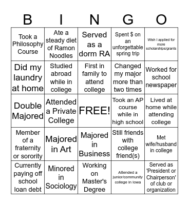North High School      Fall College Kick Off!  Bingo Card