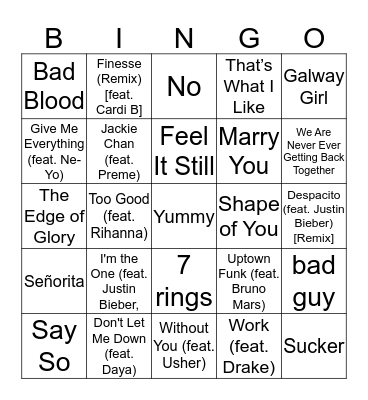 Music Bingo: 2000s Bingo Card