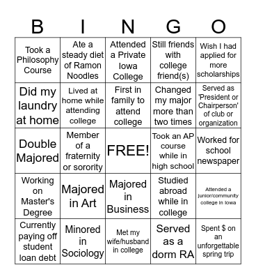 NHS  Fall College Kick Off!  Bingo Card