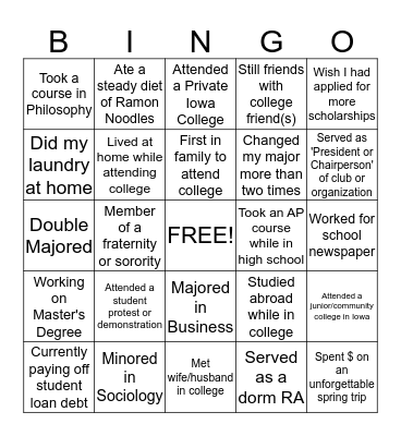 NHS  Fall College Kick Off!  Bingo Card
