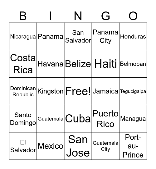 Central American and Caribbean Geography Bingo Card