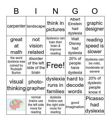 dislexia Bingo Card