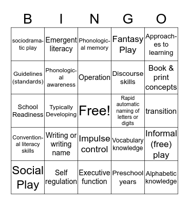 Ch.10 The Preschool Years Bingo Card