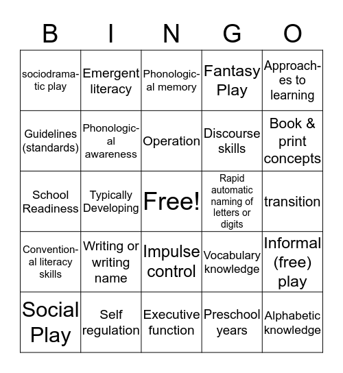 Ch.10 The Preschool Years Bingo Card