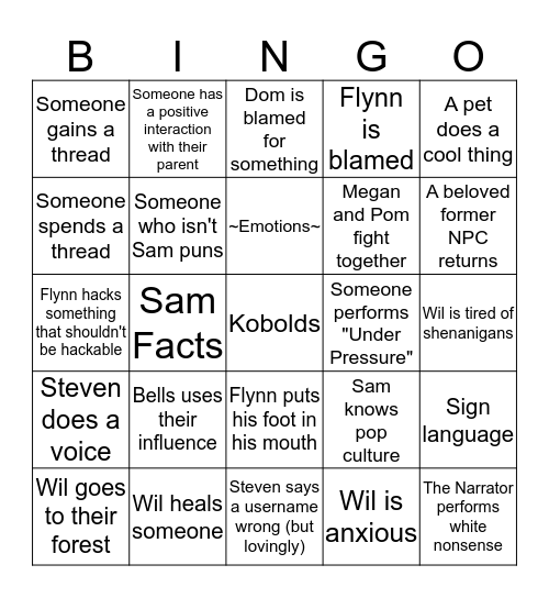 New Pantheon Bingo Card