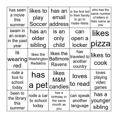 Find someone who....... Bingo Card