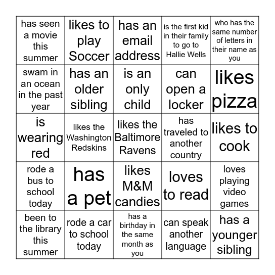 Find someone who....... Bingo Card