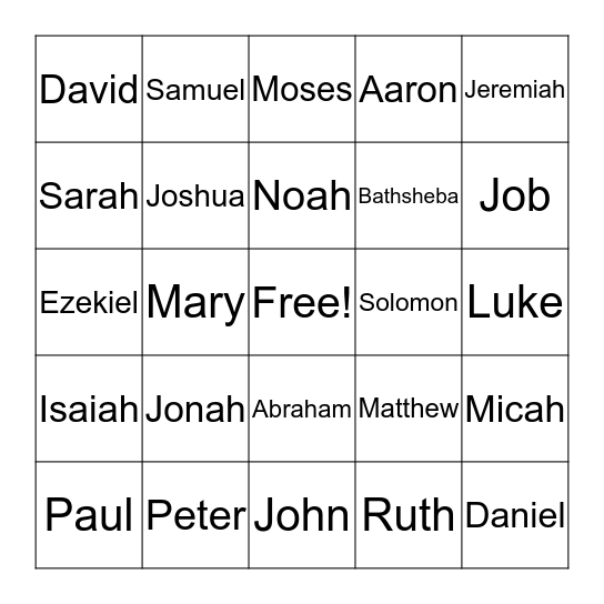 Bible Bingo Card