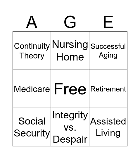 Social Aspects of Later Life Bingo Card
