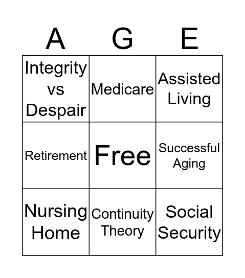 Social Aspects of Later Life Bingo Card