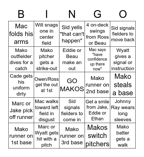 MAKOS BINGO Card