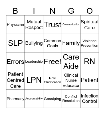 Interprofessional Collaboration Bingo Card