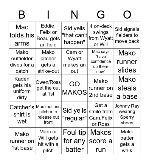 MAKOS BINGO Card