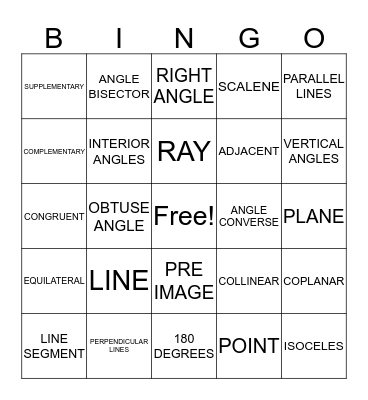 GEOMETRY DEFINITIONS Bingo Card