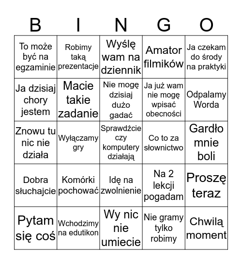 Dębski bingo Card