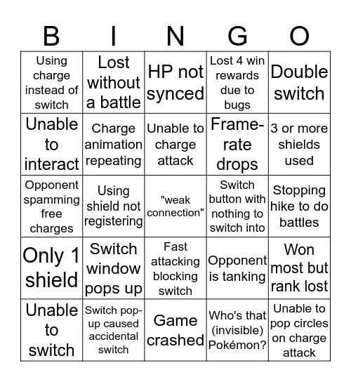 GO Battle League Bingo Card