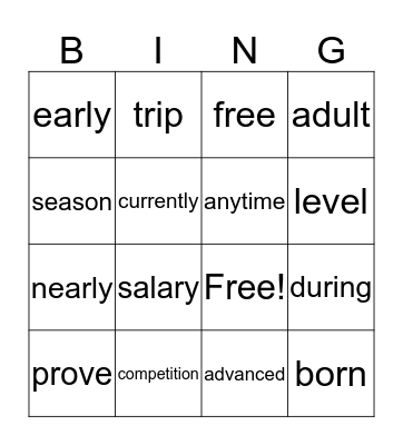 Theme 4.2 Bingo Card