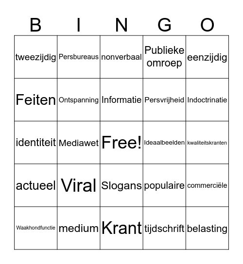 Begrippen Media Bingo Card