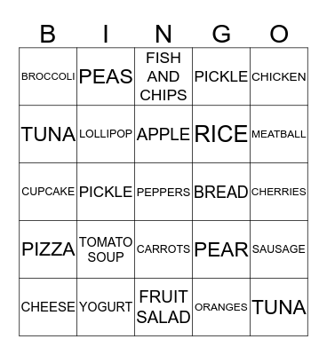 FOOD BINGO Card