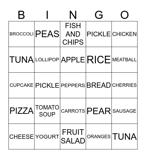 FOOD BINGO Card