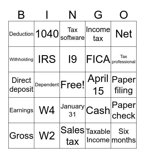 Taxes and Paystubs Review Bingo Card