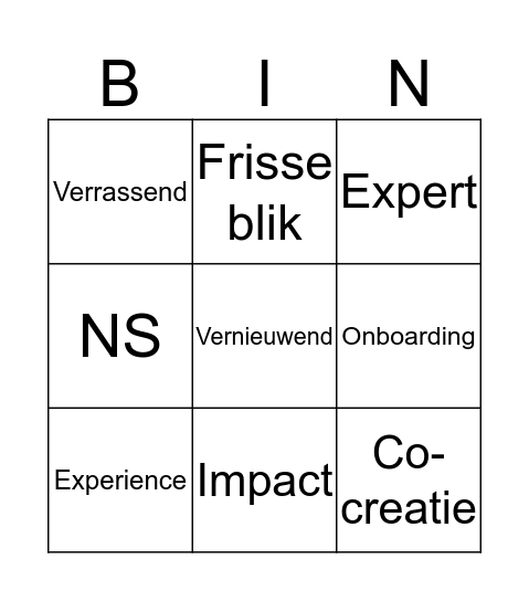 NS Onboarding Bingo Card