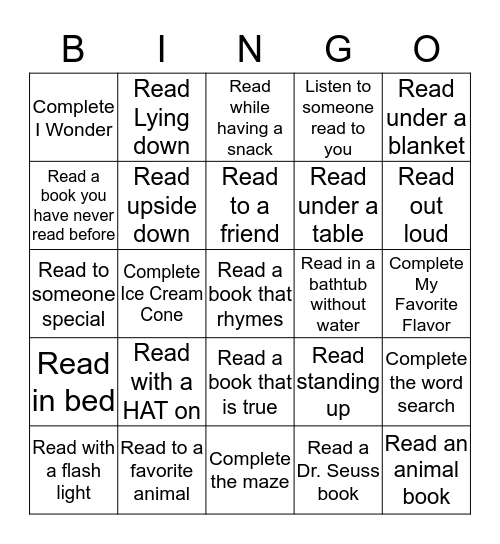 Central's Ice Cream Social Bingo Card