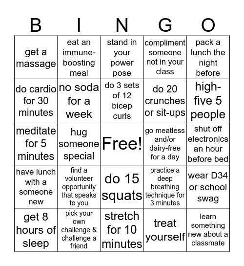 #BeWell34 - Week 5 Bingo Card