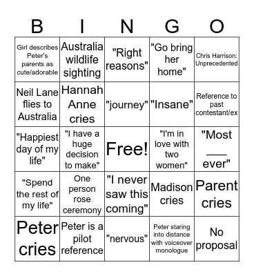 Final Rose Bingo Card