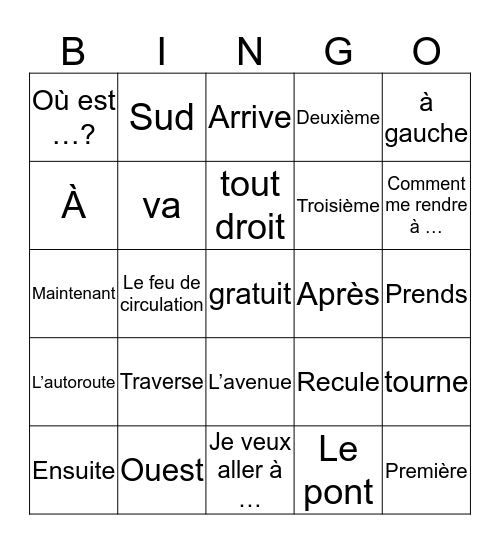 Les Direction Bingo Card