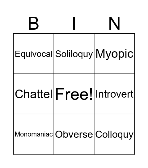 Using Your Head #3 Bingo Card
