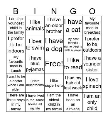 Get To Know You Bingo Card