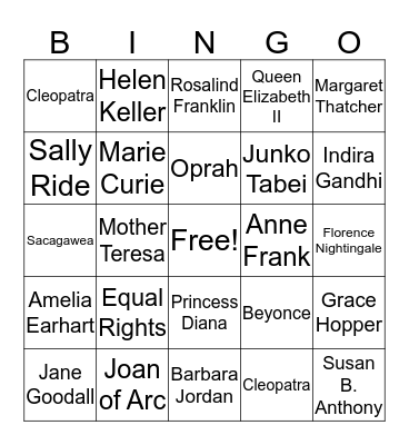 Women's History Month Bingo Card