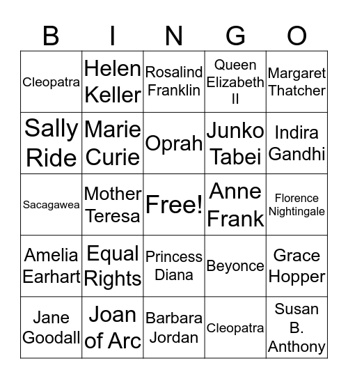 Women's History Month Bingo Card