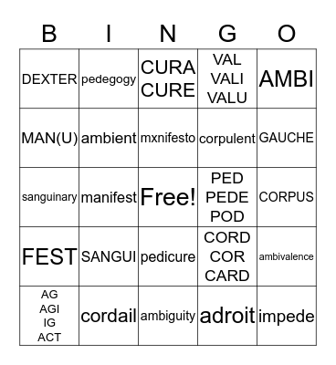 USING YOUR HEAD  Bingo Card