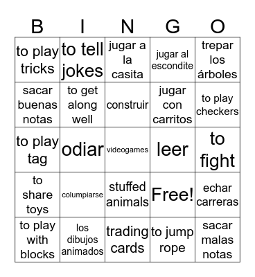 Los Verbos - De pequeño Bingo Card