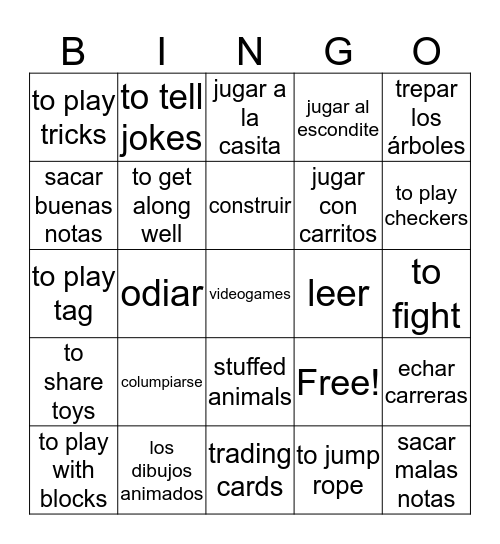 Los Verbos - De pequeño Bingo Card