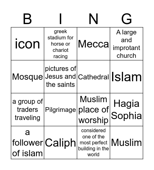 The Byzantine Empire Bingo Card