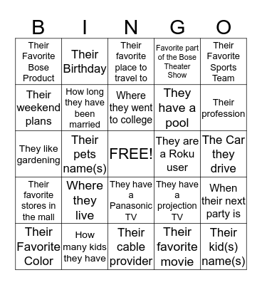 Needs Assessment and Rapport Building BINGO! Bingo Card